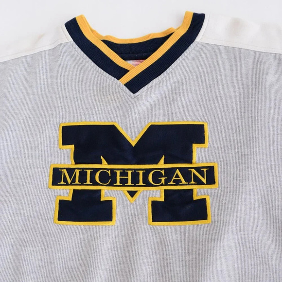 VTG 90S Simply For Sports Gray Blue  Embroidered Mi Wolverines U V-neck Sweater - Picture 9 of 12